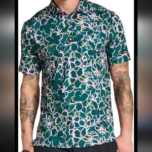 Bad Birdie Performance Golf Polo Shirt Size XL Azalea Green Floral Print